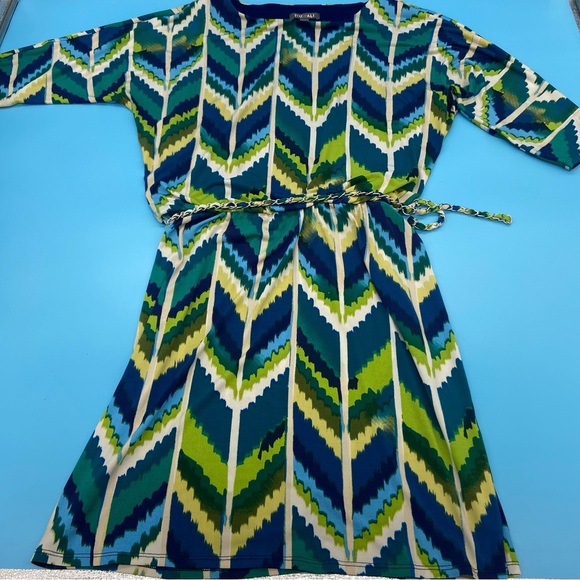 Roz & Ali Chevron Patterned Women’s Dress Blue Green Size 6 - Picture 1 of 8